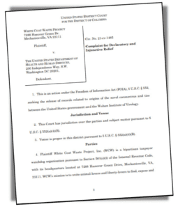 Page one of White Coat Waste project lawsuit documents